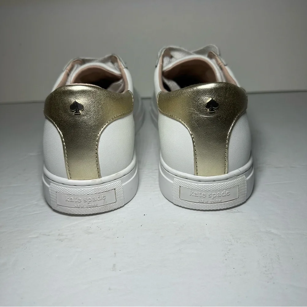 NEW Kate Spade Womens Alanna Sneaker Trainer White Gold Casual Everyday 6.5 NWOB